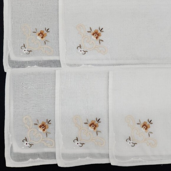 Shear Machine Embroidered Table Runner Mats Napkins Vintage Brown Roses - Picture 9 of 11